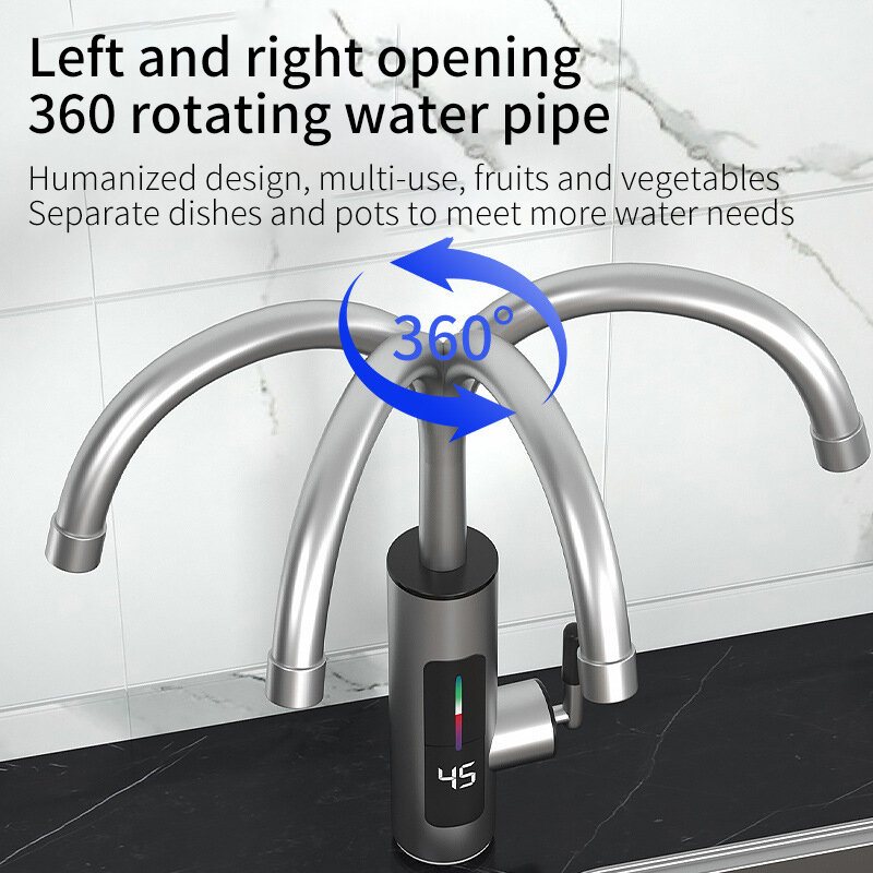 AGSIVO 3000W 220V Instant Electric Water Heater Faucet Tap Tankless LED Digital Display EU Plug for Kitchen Bathroom