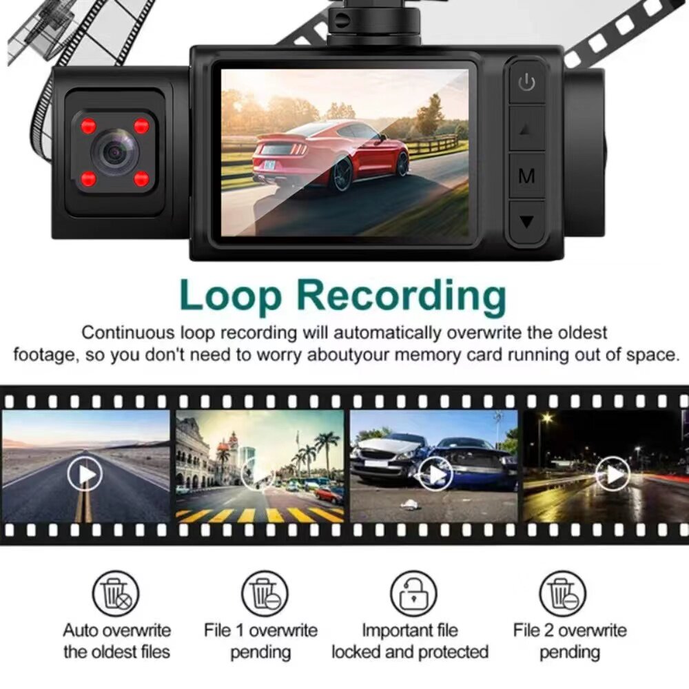 1080P Front & Rear 170° Car Driving Recorder Auto Dash Cam WIFI Three -lens 2 Inch Video Recording DVR Camera