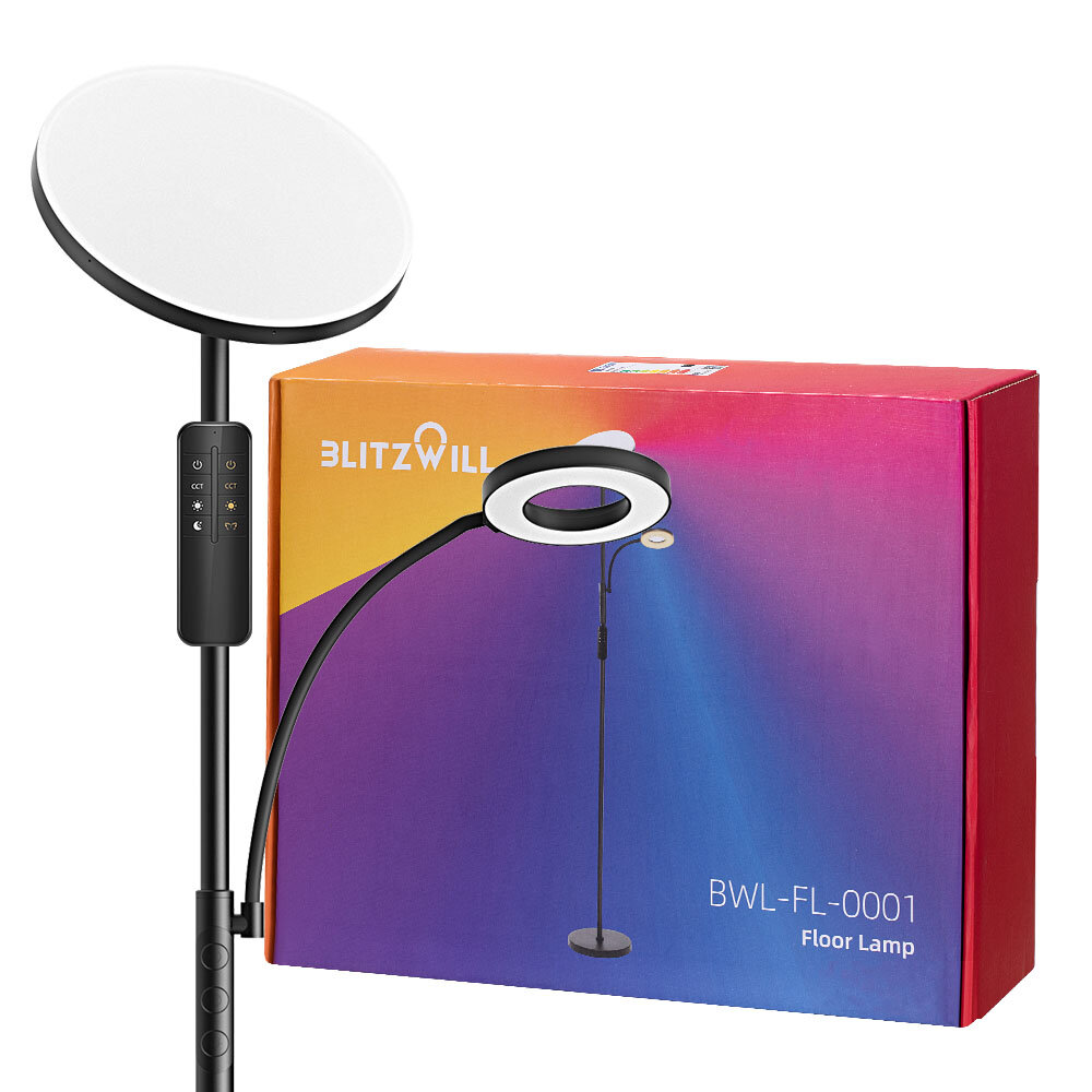BLITZWILL BWL-FL-0001 36W Two-Head Floor Lamp With Remote Control 2700K~6500K Color Temperature 10 Levels Brightness AC100~240V
