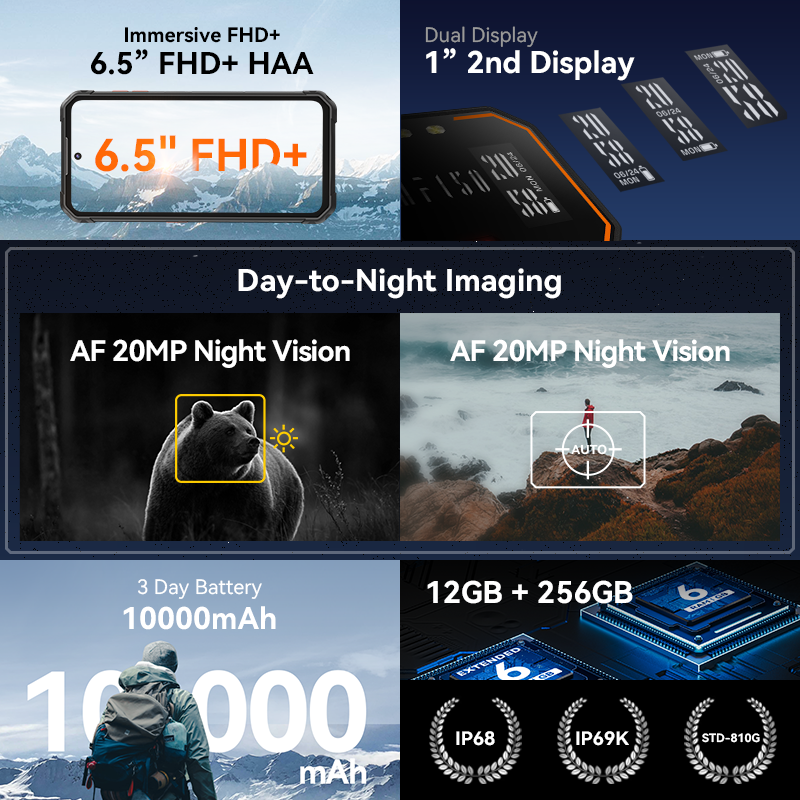 IIIF150 B2 Dual Display 12GB 256GB 6.5 inch FHD+ 48MP Camera 20MP Night Vision 10000mAh NFC IP68 IP69K Waterproof 4G Rugged Smartphone