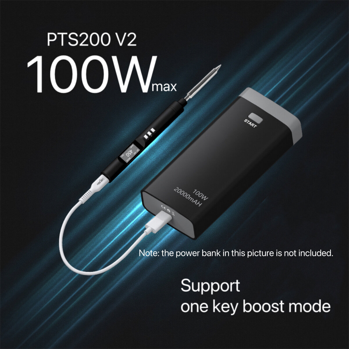 Drillpro PTS200 V2 100W Electric Soldering Iron Portable Quick Warm-Up Tin Melting Open Source Supports PD3.0 Firmware Upgradeable Battery Not Included T12/TS100 Compatible