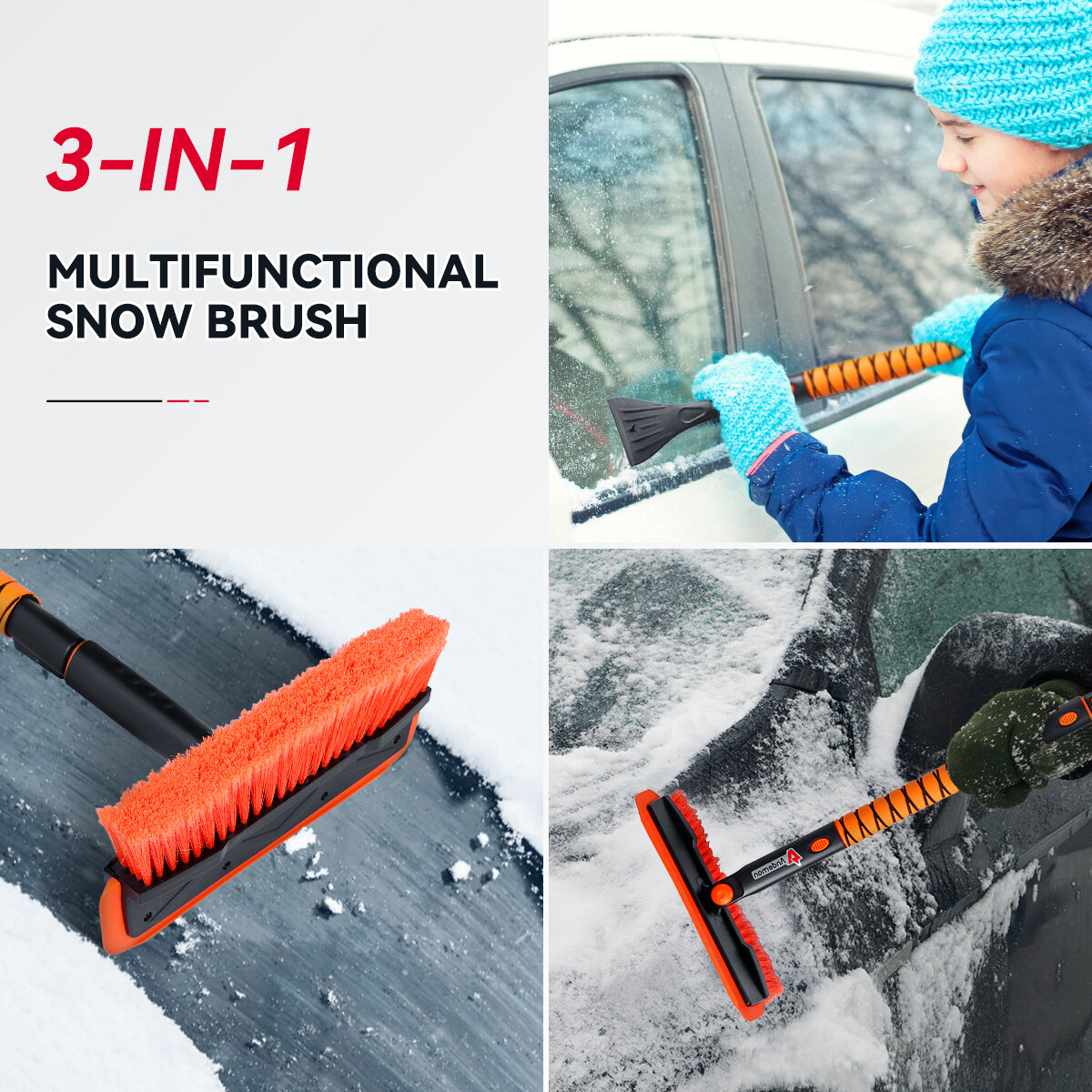 Andeman 37.6inch Ice Scraper Extendable 3 IN 1 Snow Brush Remover Shovel For Car Truck SUV