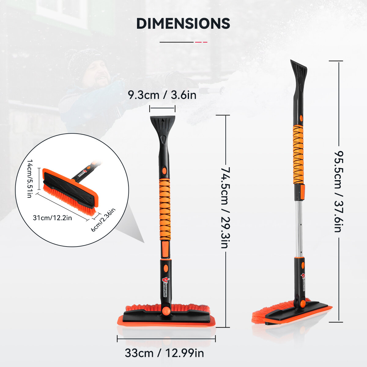 Andeman 37.6inch Ice Scraper Extendable 3 IN 1 Snow Brush Remover Shovel For Car Truck SUV