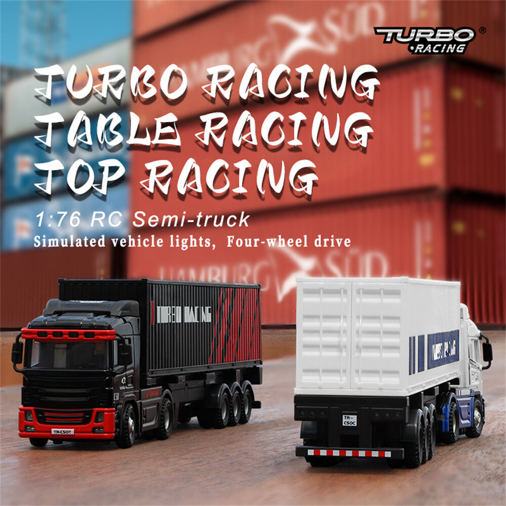 Turbo Racing C50 1/76 2.4G 4WD RC Car Semi -Truck Tractor Trailer Heads LED Lights Sounds Remote Control Vehicles Models RTR Toys