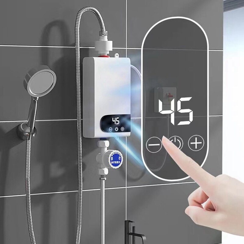 MROSAA 4500W Tankless Instant Electric Water Heater HD Touch Screen Shower System for Bathroom and Kitchen