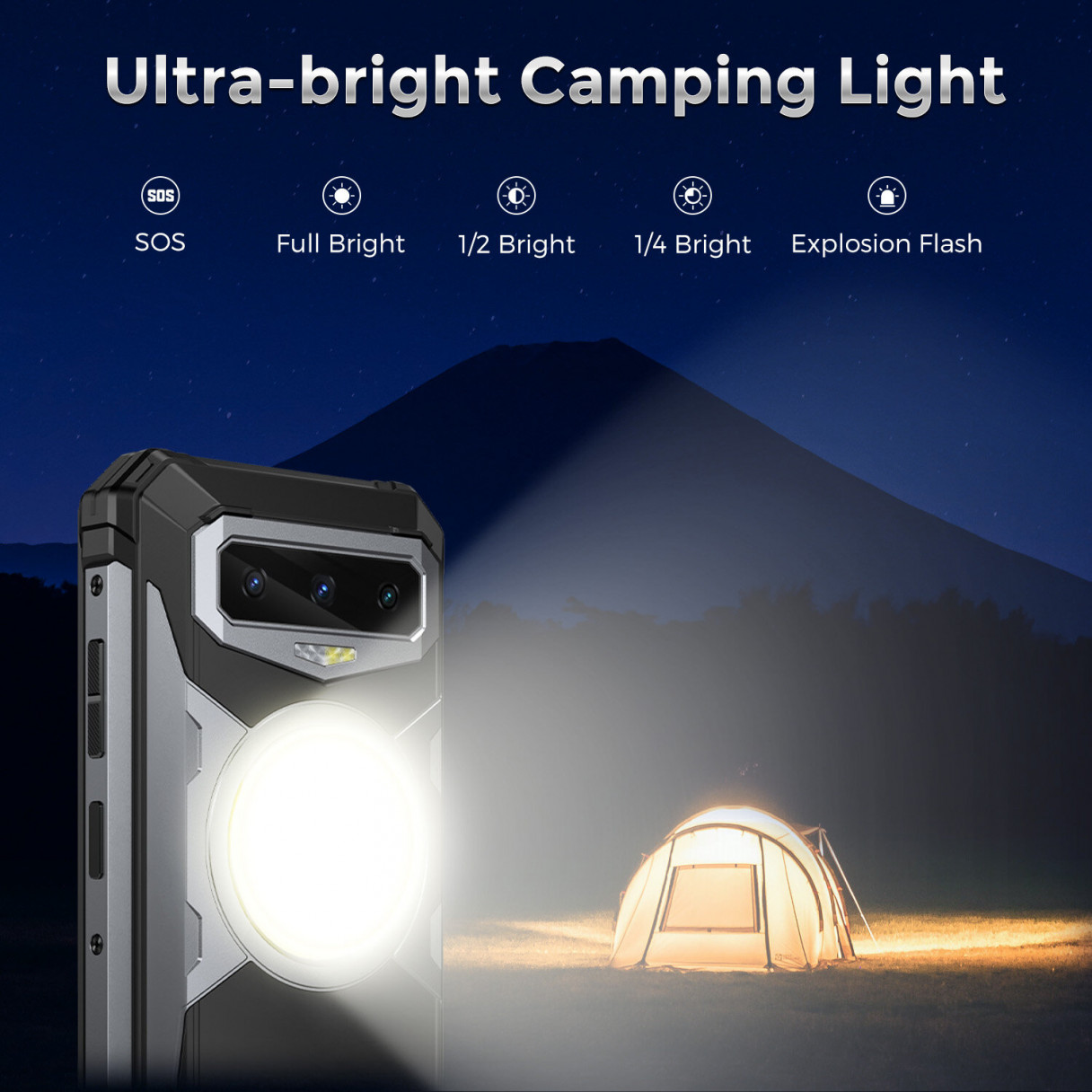FOSSiBOT F102 Camping Light 108MP Triple Camera Night Vision 20GB 256GB 16500mAh 33W Fast Charging 6.58 inch 120Hz Helio G99 IP68 IP69K Waterproof 4G Rugged Smartphone