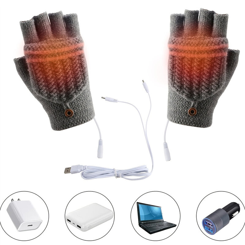 TENGOO 1pair Heated Gloves Mittens Knitting Fingerless Comfortable Winter Gloves for Indoor or Outdoor Man Women