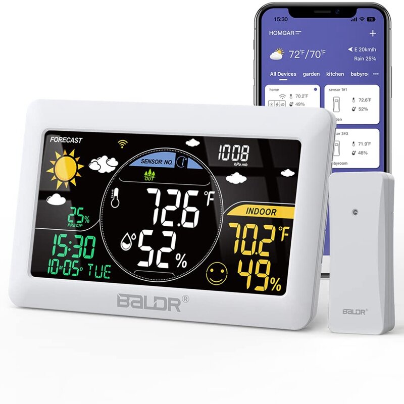 BALDR Wifi Weather Station Alarm Clock Wireless Indoor Outdoor Thermometer Forecast Station App Remote Control