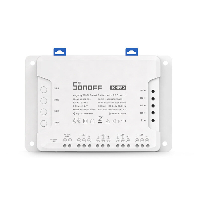 SONOFF 4CH PRO R3 AC100-240V 50/60Hz 10A 2200W 4 Gang WiFi DIY Smart Switch Inching Self-Locking Interlock 3 Working Mode APP Remote Control Switch Works with Alexa and Google Home