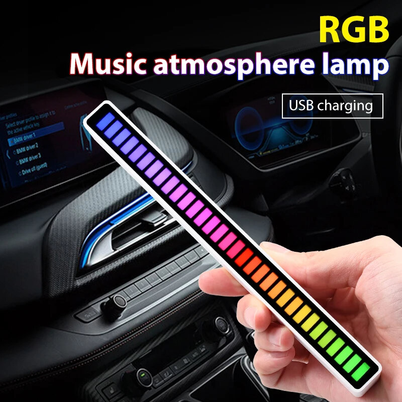 CROSIKO LED Sound Control Pickup Rhythm Ambient Light Strip Colorful LED Rechargeable Battery Car Computer Audio Music DJ Atmosphere Lamp