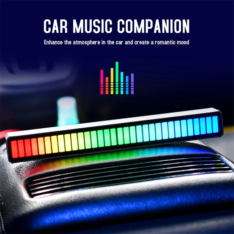 CROSIKO LED Sound Control Pickup Rhythm Ambient Light Strip Colorful LED Rechargeable Battery Car Computer Audio Music DJ Atmosphere Lamp