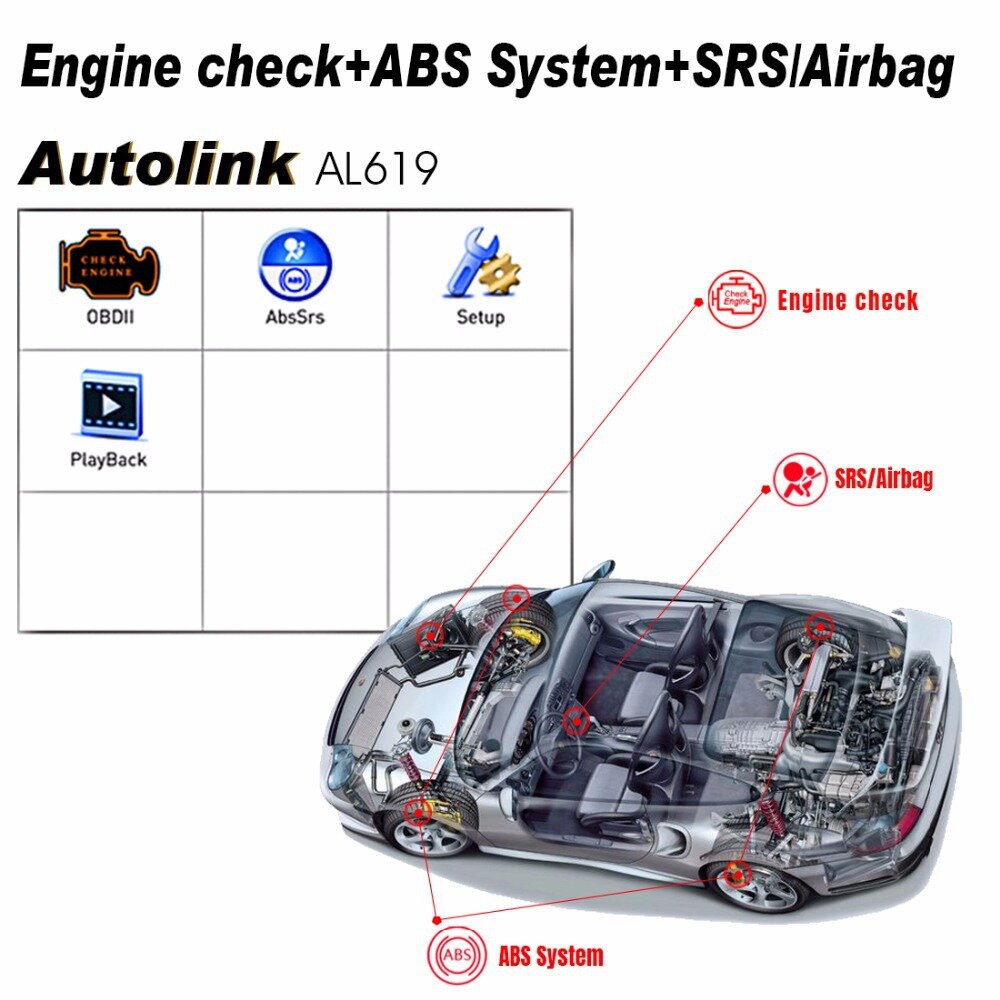 Autel AL619 Car Diagnostic Tool OBD2 Auto Scanner Diagnostic Tool OBD 2 Supported Multiple Languages ABS/SRS System Diagnosis