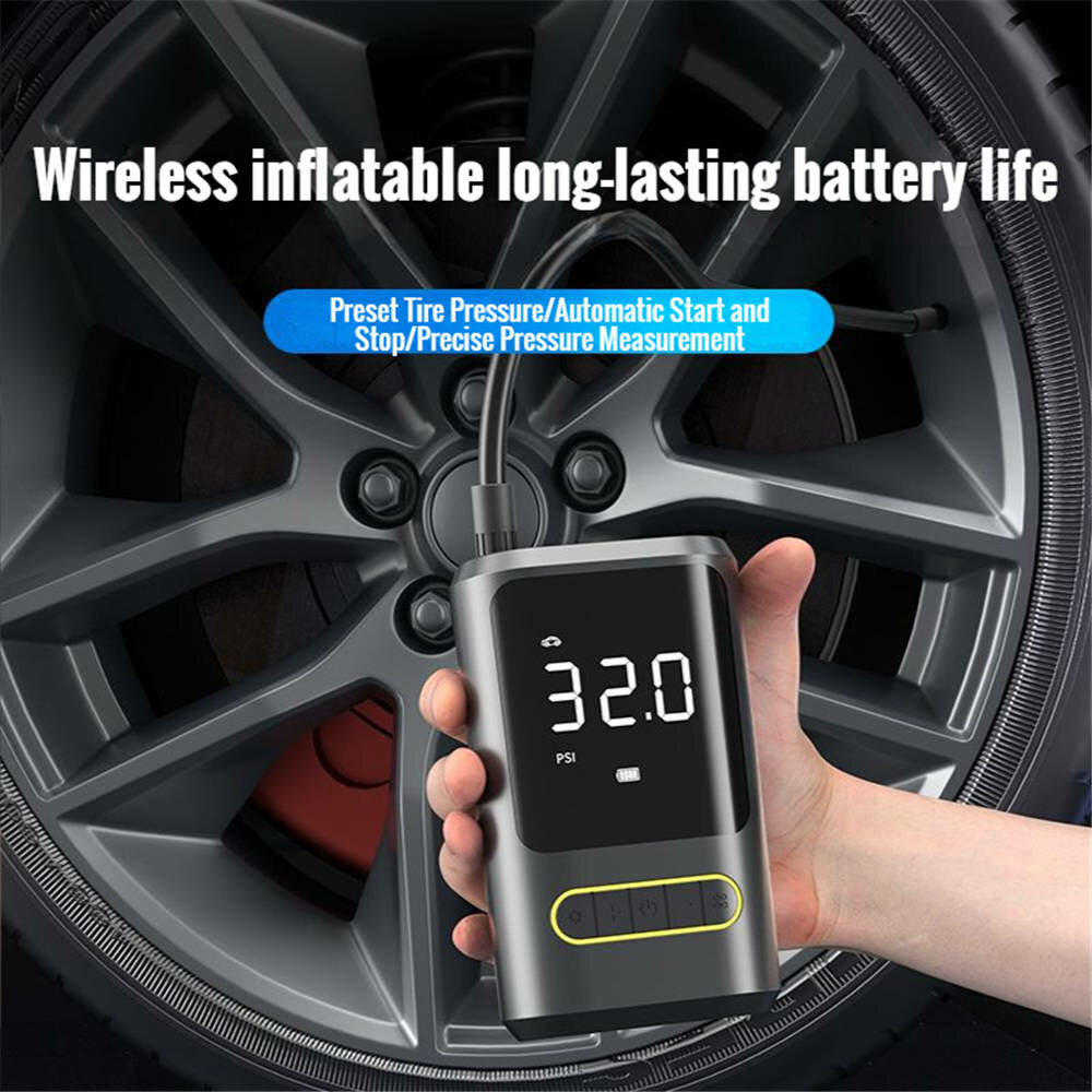 T-AP77 Car Tire Inflator Portable Air Compressor 150PSI Cordless Air Pump with LCD Screen Power Bank with LED Lighting