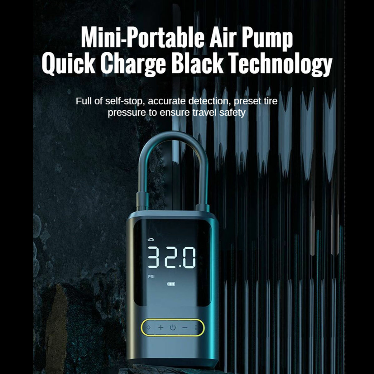 T-AP77 Car Tire Inflator Portable Air Compressor 150PSI Cordless Air Pump with LCD Screen Power Bank with LED Lighting