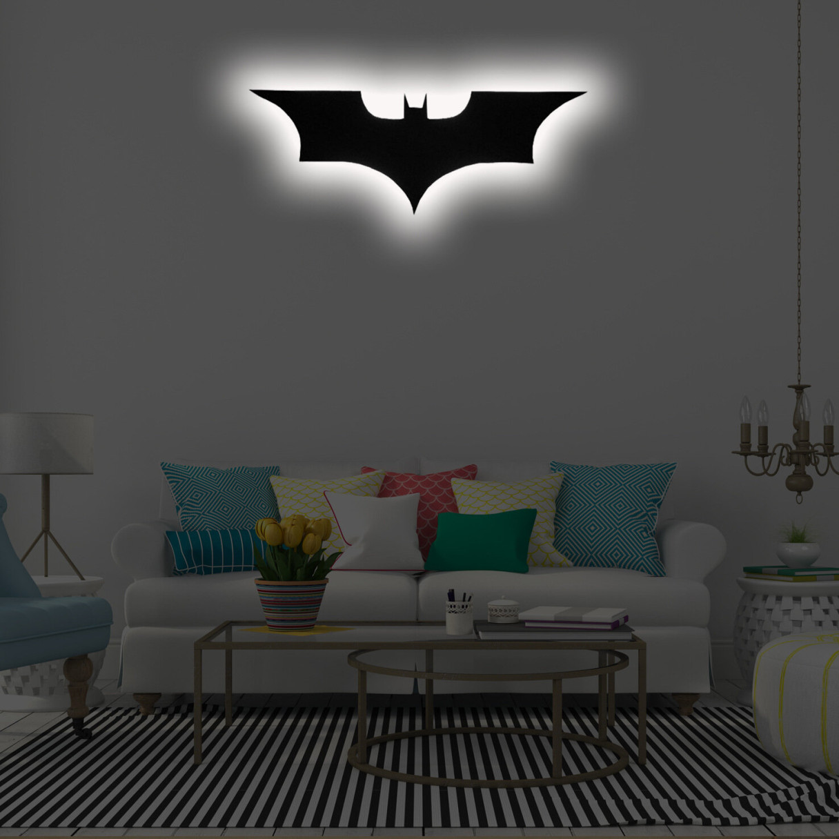 30cm/ 40cm Cool LED Wall Light with Wireless Remote Control and Color Change Bat Wings Shape Bedside Light Atmosphere Logo Lamp