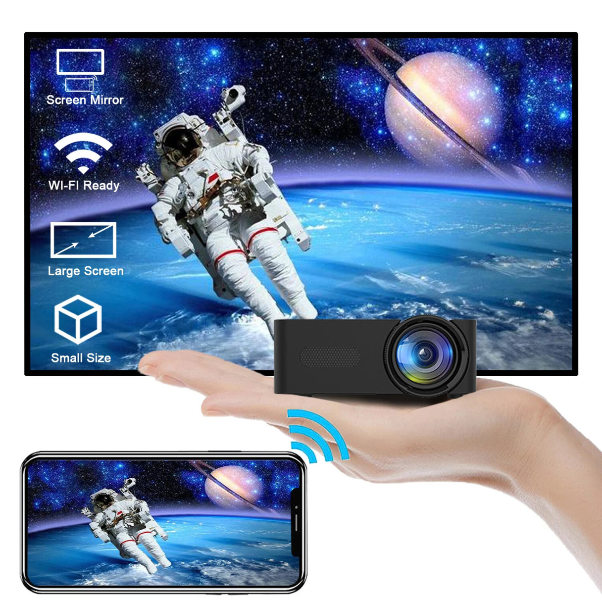 YT100 Mini Wifi Smart Portable Outdoor Projector Full HD1080P Office Home Theater Movie Wireless Same Screen Projector