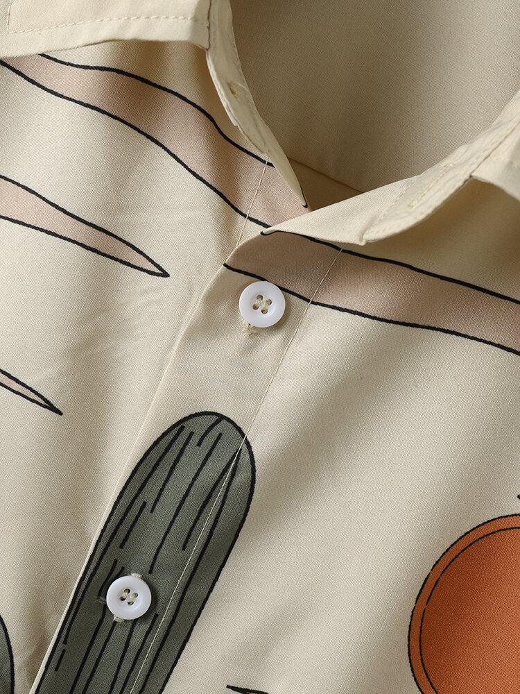 Men Cactus Desert Landscape Print Tropical Plant Short Sleeve Shirts