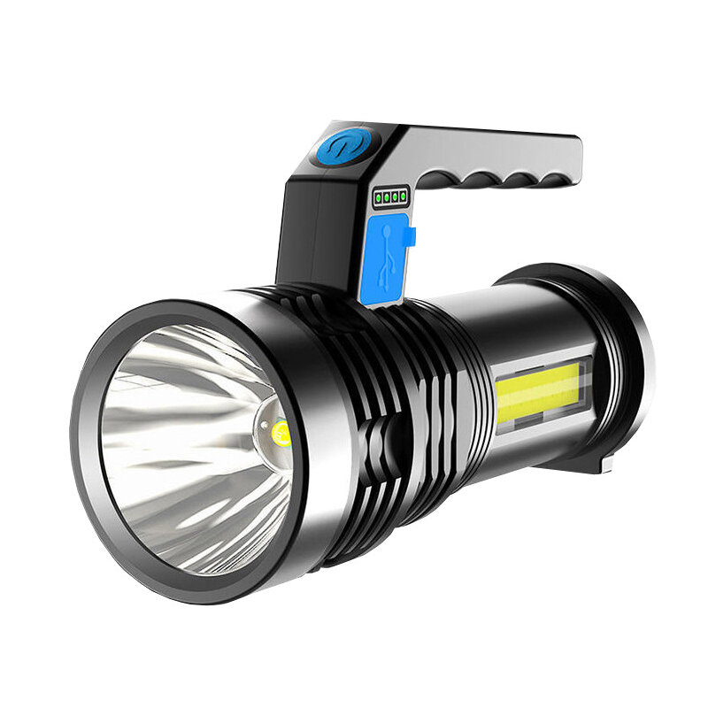 BIKIGHT P500 Double Light 500m Long Range Strong Flashlight with COB Sidelight USB Rechargeable Powerful Handheld Spotlight LED Searchlight