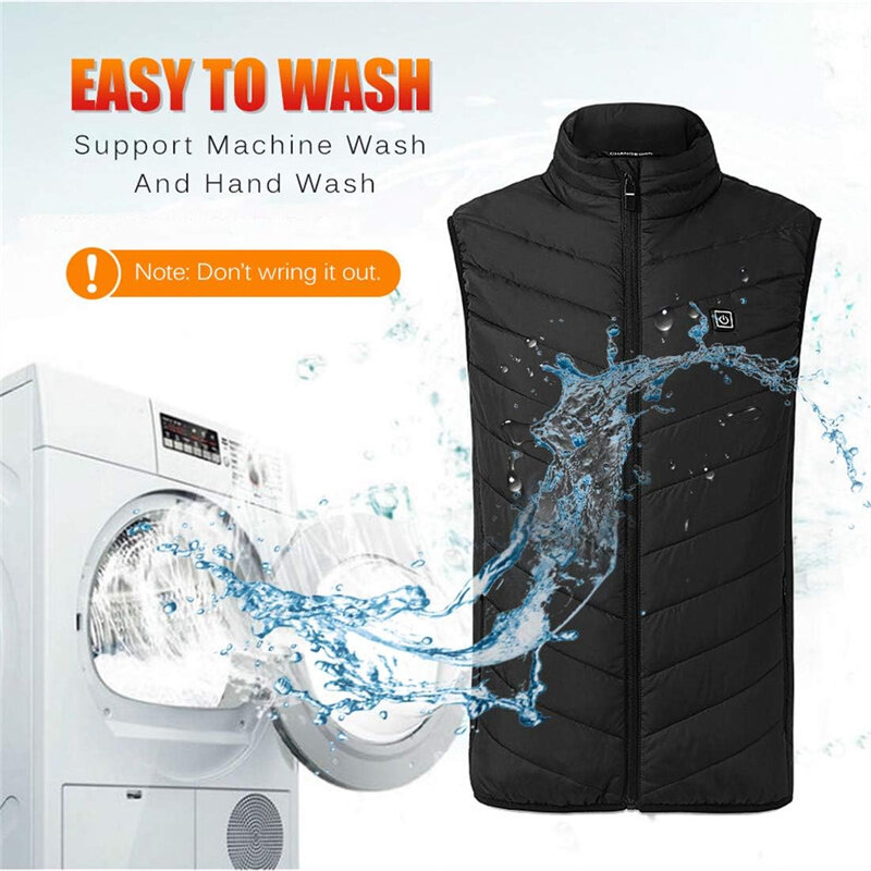 TENGOO HV-09B Heated Vest 9 Heating Zones Trible Gears Temperature Level Control USB Charging Waterproof Hip Length Electric Heating Jacket for Winter Hiking Camping