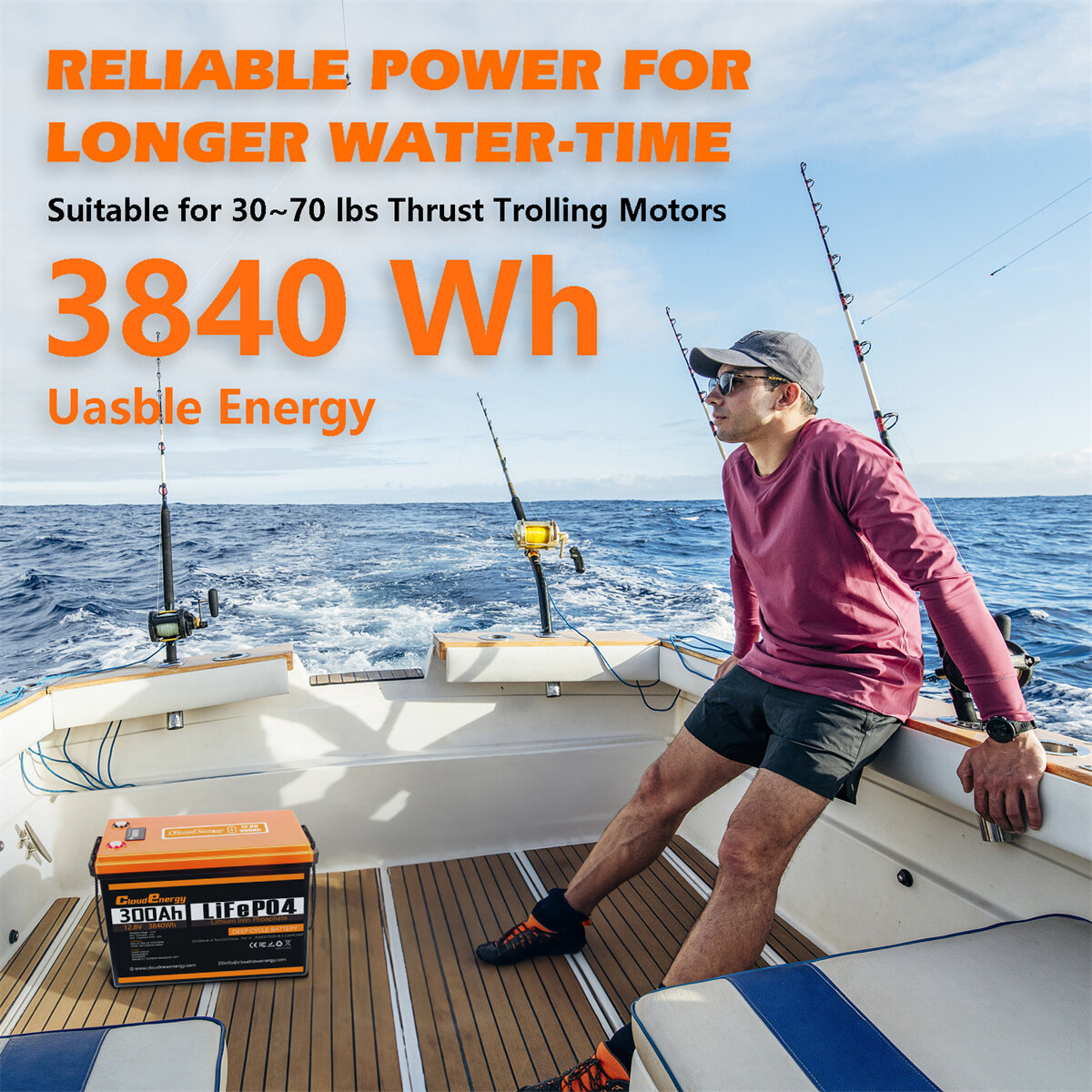 [EU DIRECT] Cloudenergy 12V 300Ah LiFePO4 Lithium Battery Pack 3.84kWh Backup Power 6000+Deep Cycles with Longer Runtime, Built-in 200A BMS, Perfect in Solar/Energy Storage System, RV, Marine, Power Bank, CL12-300B