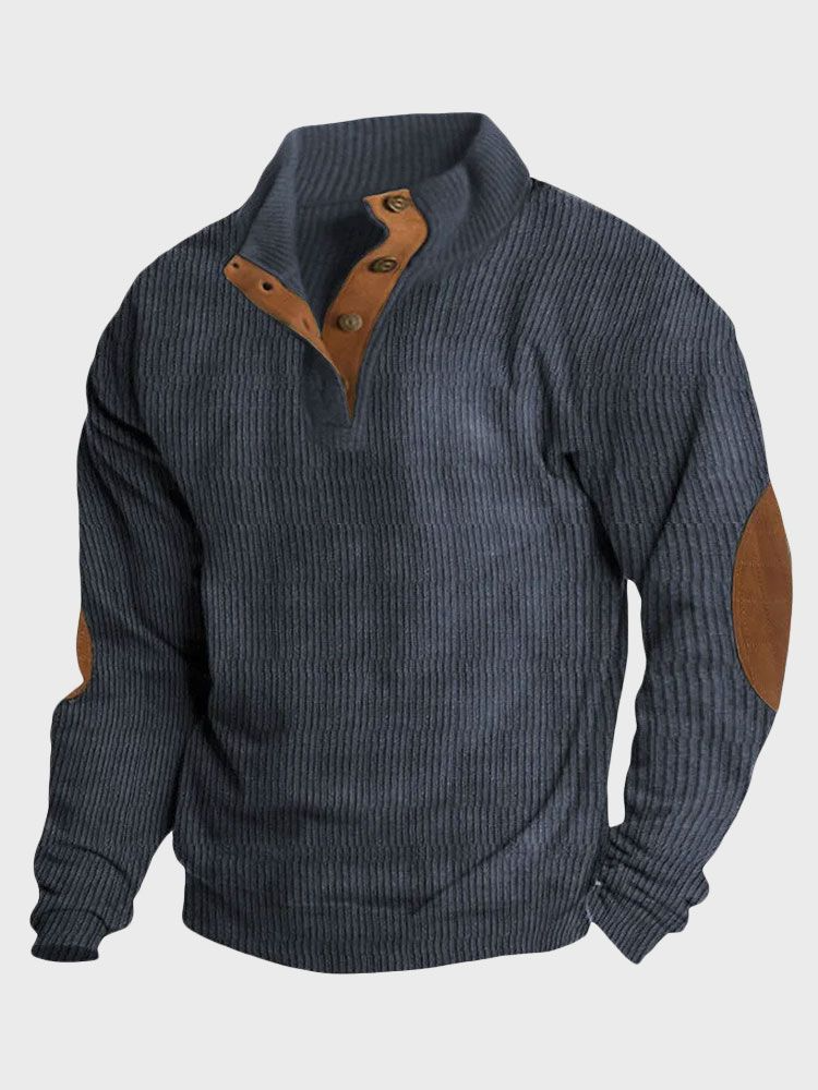 Mens Two Tone Patchwork Stand Collar Corduroy Pullover Sweatshirts