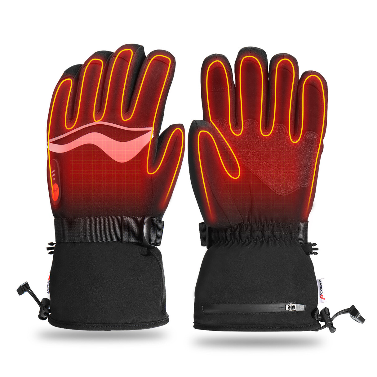 Hcalory 45/55/65℃ 1Pair Black Electric Heated Gloves Waterproof Warm Gloves for Outdoor Sports
