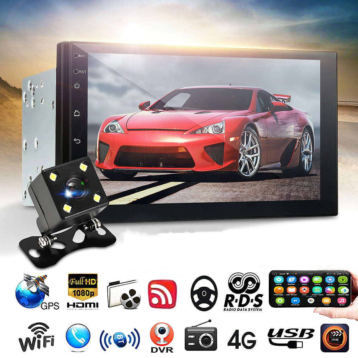 iMars 7inch 4+64G with Carplay Android 10.0 Car Multimedia Video Player with Carplay bluetooth Built-In Speakers WIFI FM