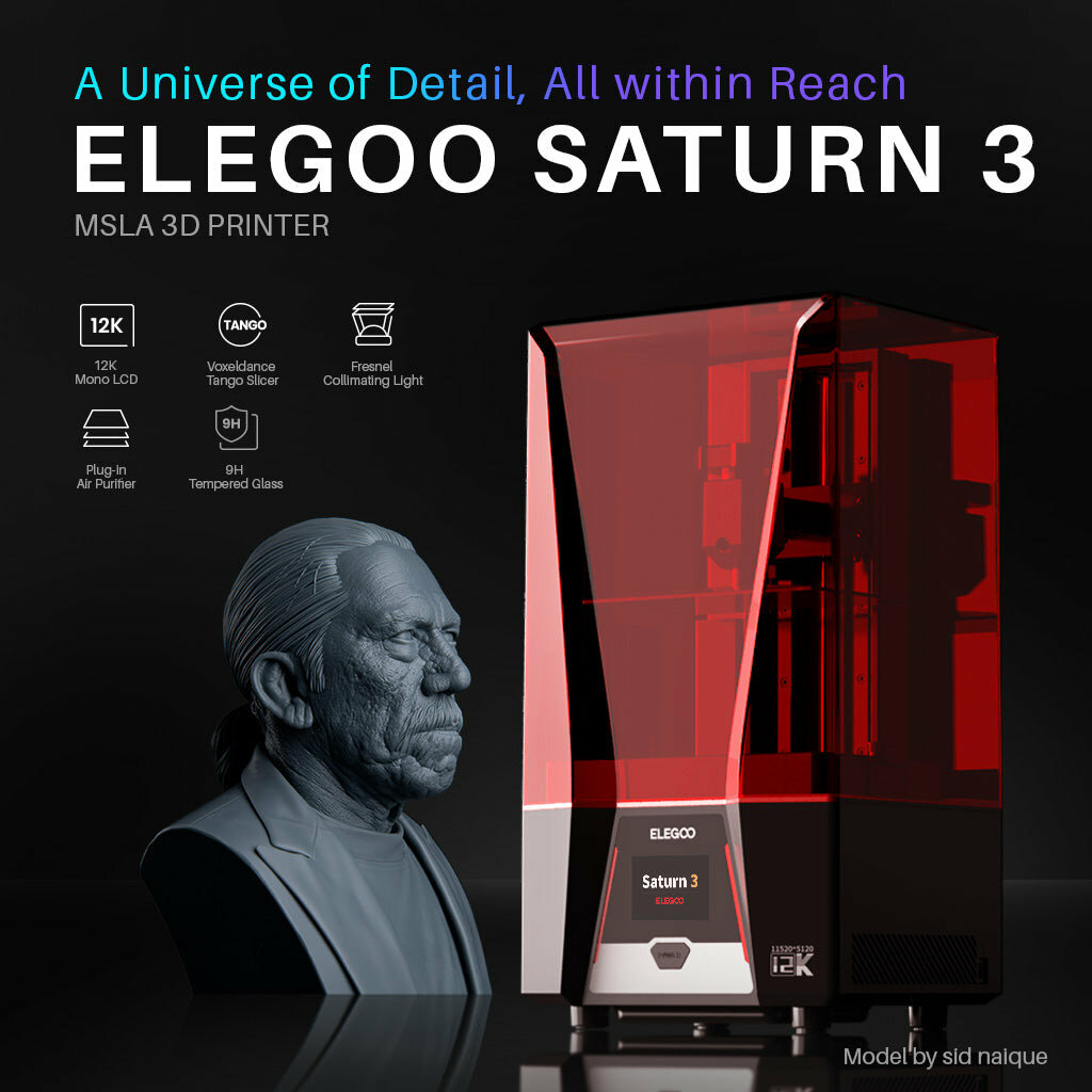 ELEGOO® Saturn 3 MSLA 3D Printer 12K Printing Accuracy Upgraded Air Purifier Laser Carved Build Plate