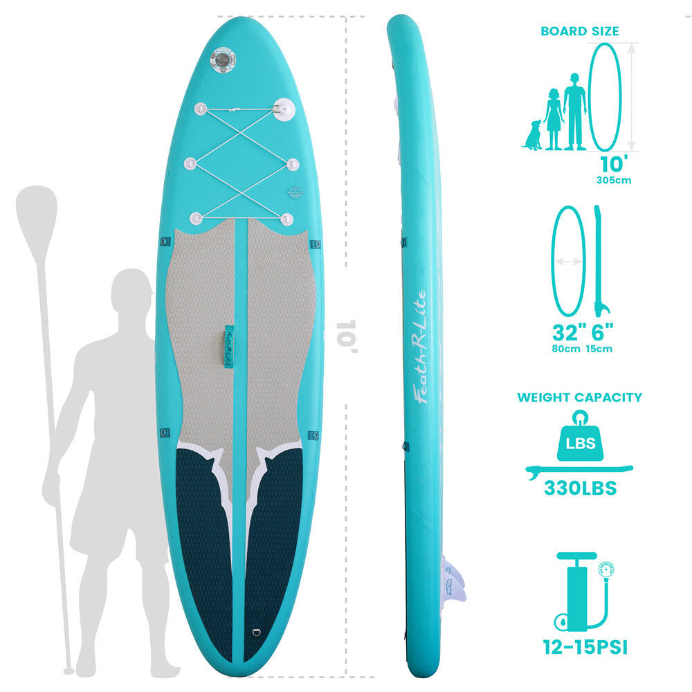 [EU Direct] Funwater 305cm Inflatable Stand Up Paddle Board with Adjustable Paddle Travel Backpack Leash Waterproof Bag Adult Paddle Board, SUPFR07F