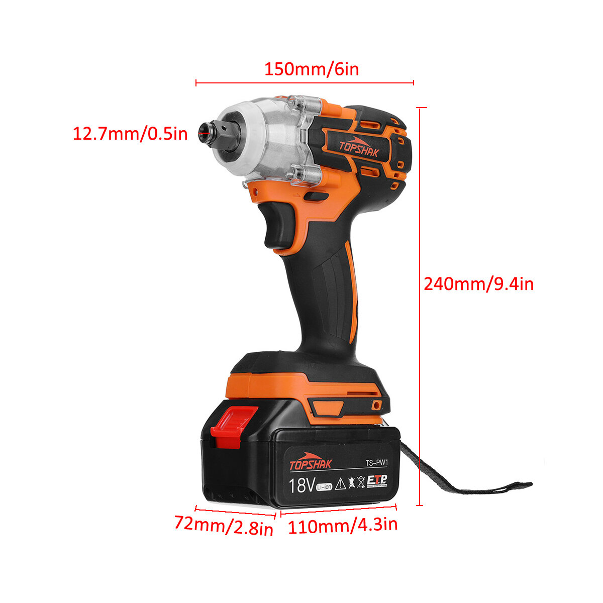 Topshak TS-PW1 380N.M Brushless Electric Impact Wrench LED Working Light Rechargeable Woodworking Maintenance Tool W/ Battery Also For Mak