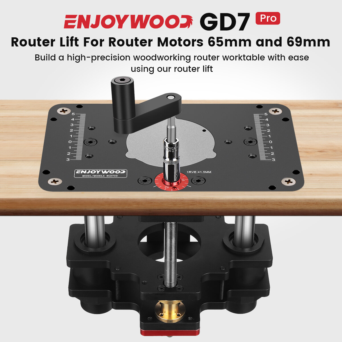 ENJOYWOOD GD7 PRO Router Lift for 65mm/69mm Wood Router for Router Table Set Up Lift with Router Plate Precision Woodworking