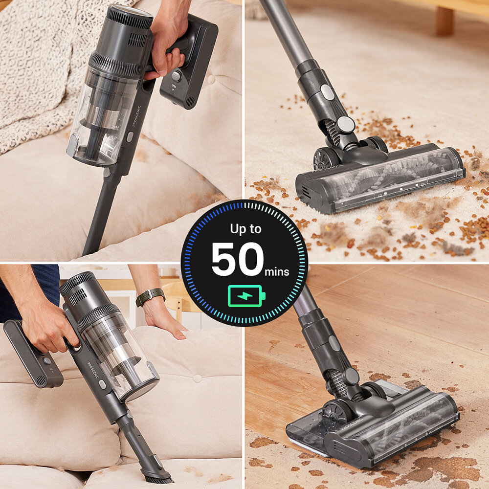 [EU UK Direct] Proscenic P11 Mopping Cordless Vacuum Cleaner, 35KPa Suction, 0.65L Dustbin, 5-Stage Filtration System, 2000mAh Detachable Battery, Up to 50 Mins Runtime, Touch Screen