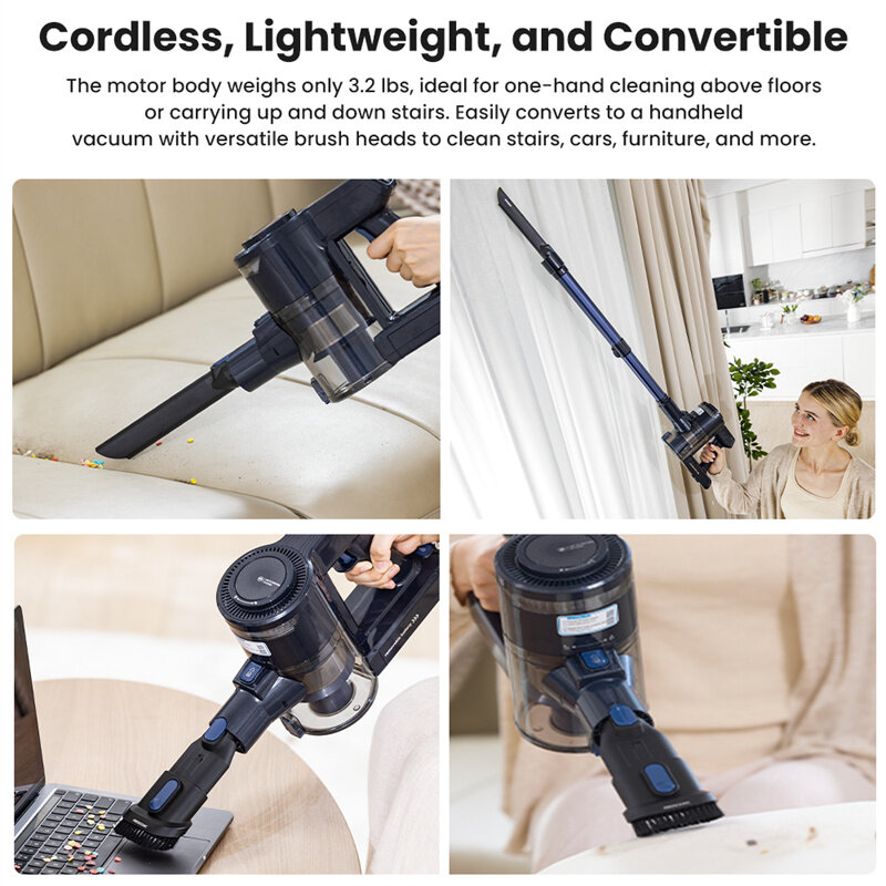 [EU Direct] Proscenic P10 Ultra Cordless Vacuum Cleaner, 25KPa Suction, 600ml Dustbin, 5-Stage Filtration System, 2200mAh Detachable Battery, Up to 45 Mins Runtime, Flexible Floor Brush, LED Headlights
