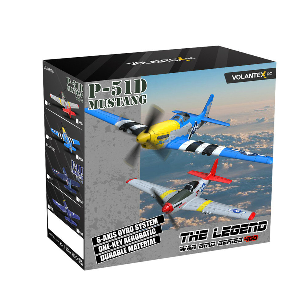 VolantexRC Mini Mustang P-51D V2 EPP 400mm Wingspan 2.4G 4CH 6-Axis Gyro One Key Aerobatics XPilot Stabilization System RC Airplane Trainer RTF Compatible DSM S-BUS Protocol for Beginner