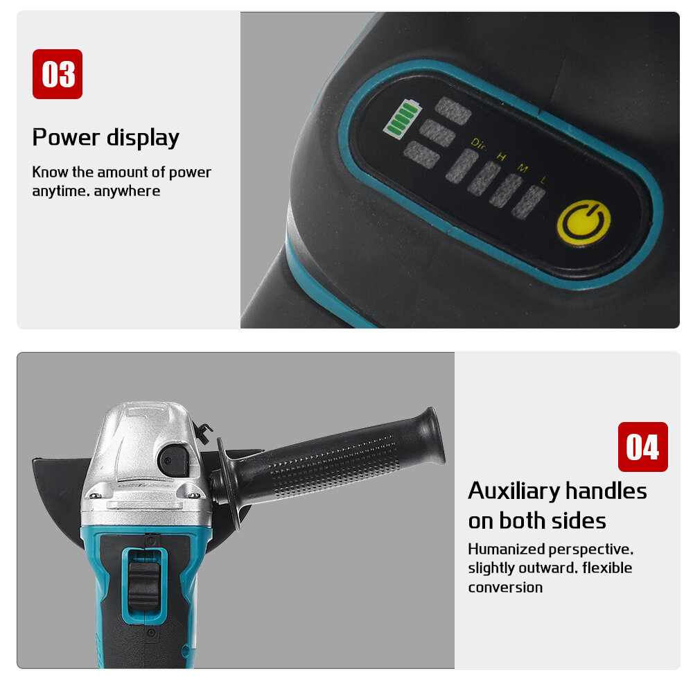 Drillpro 125mm 18V Brushless Blue+Black Angle Grinder Rechargeable Adjustable Speed Angle Grinder With Battery
