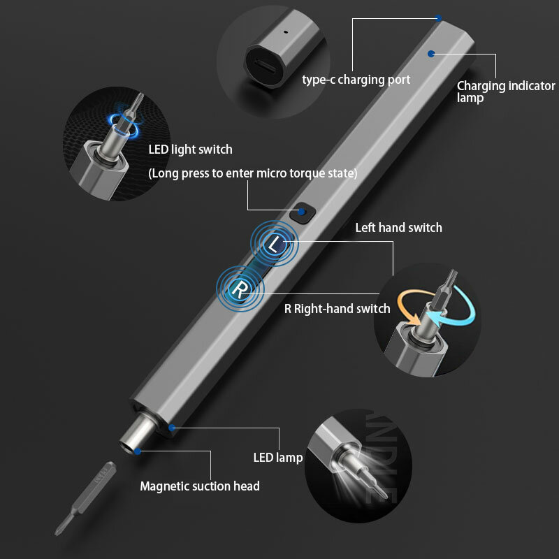 36 In 1 Precision Electric Screwdriver Set Type-C Fast Charging Screwdriver Set with LED Light Phone Repair Electric Tool