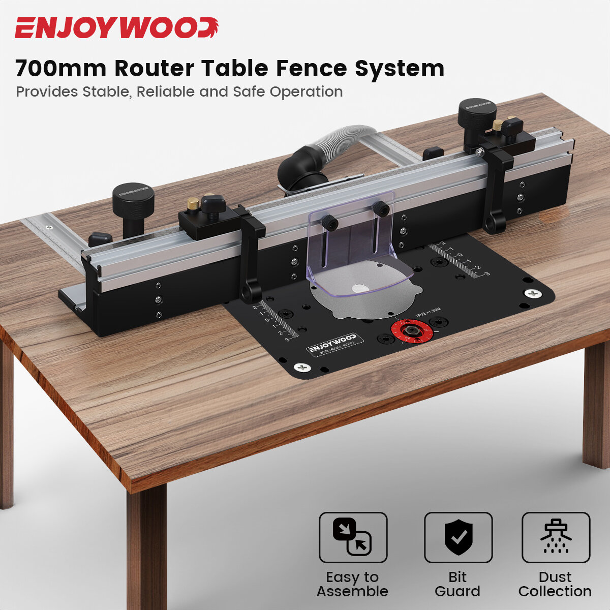 ENJOYWOOD Wnew Woodworking Router Table Fence Aluminium Profile Fence System 700mm with Sliding Brackets Bit Guard