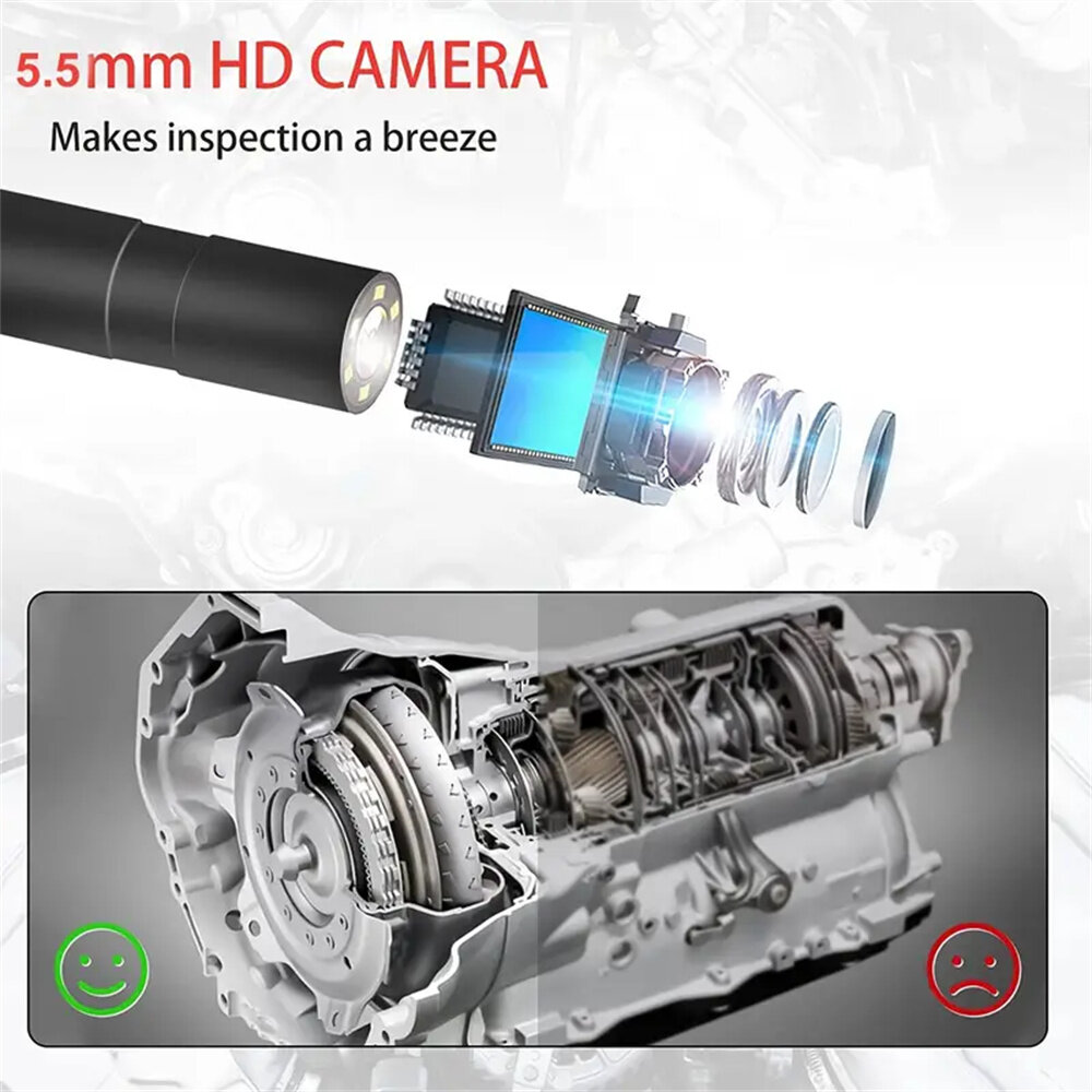 8mm 5M Handheld Borescope Endoscope Inspection Camera,2.4" IPS HD Screen IP67 Waterproof Sewer Endoscope For Car Air Conditioner RepairCamera