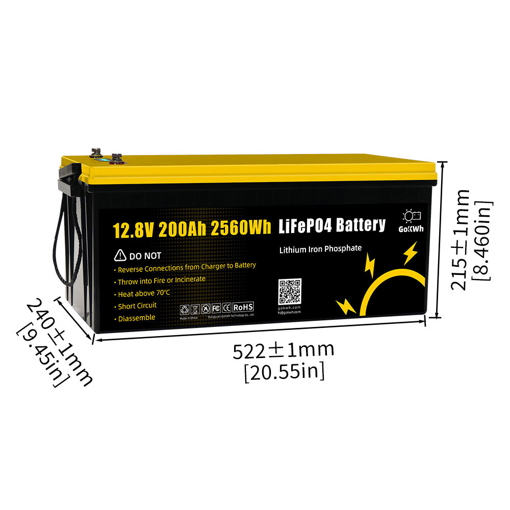 Gokwh 12V 200ah LCD Energy Storage Box 2560Wh  Solar Lithium Ion LiFePO4(LFP)  Battery  for RV Boat Home Energy Storage