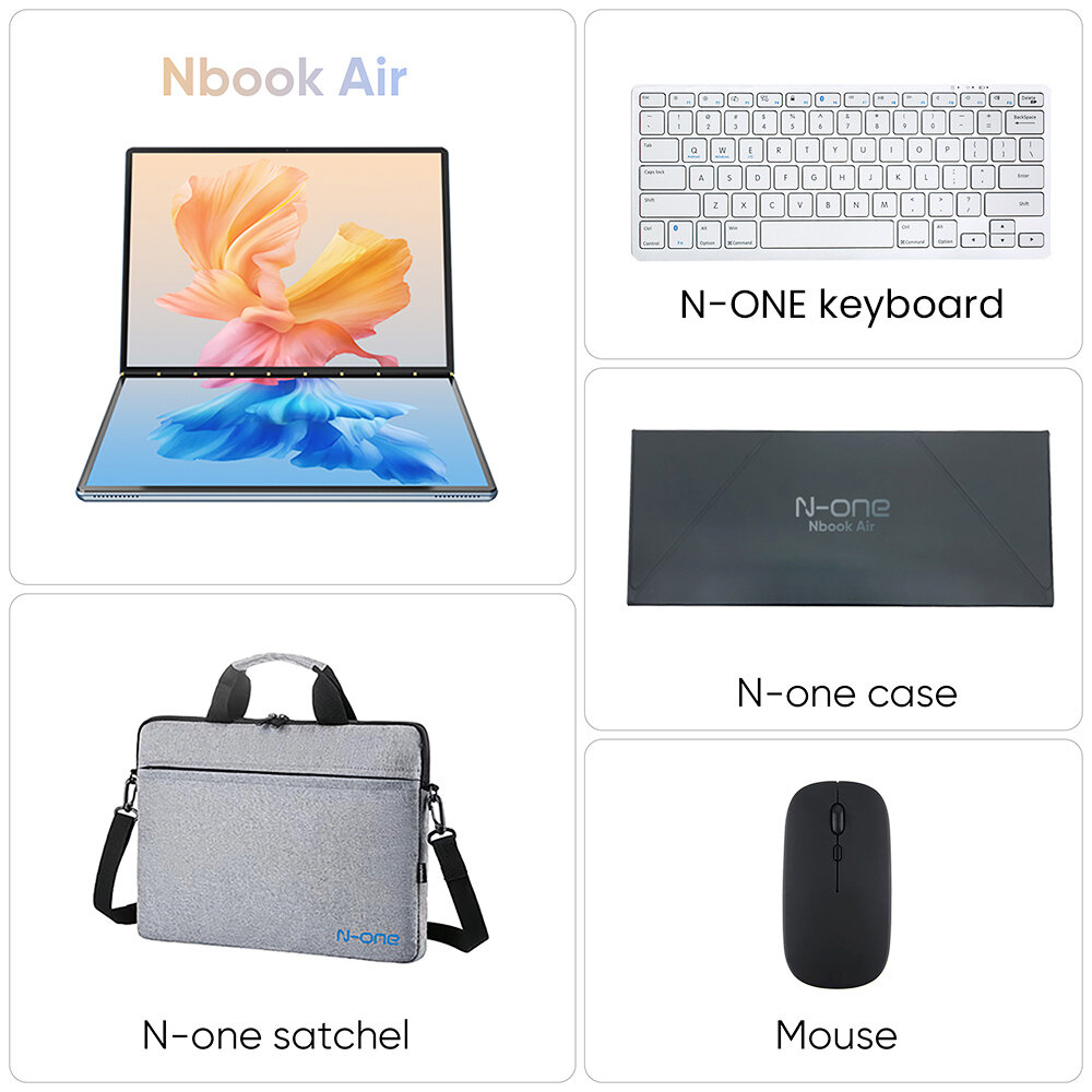 (Free Keyboard Mouse Bag) N-ONE Nbook Air Laptop Dual 13.5 Inch Touch Screen Intel Alder Lake N100 Quad Cores Up to 3.4GHz 16GB LPDDR5 RAM 512GB SSD 69.3WH Battery Windows 11 Pro Narrow Bezel Notebook