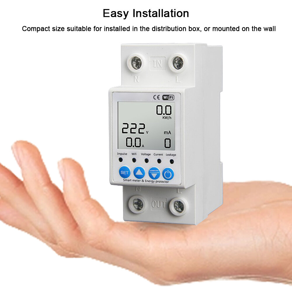 Tuya WiFi 63A Intelligent Leakage Protecting Switch Current Voltage Monitoring Circuit Breaker Timer Power Meter APP Control Work with Alexa Google Assistant