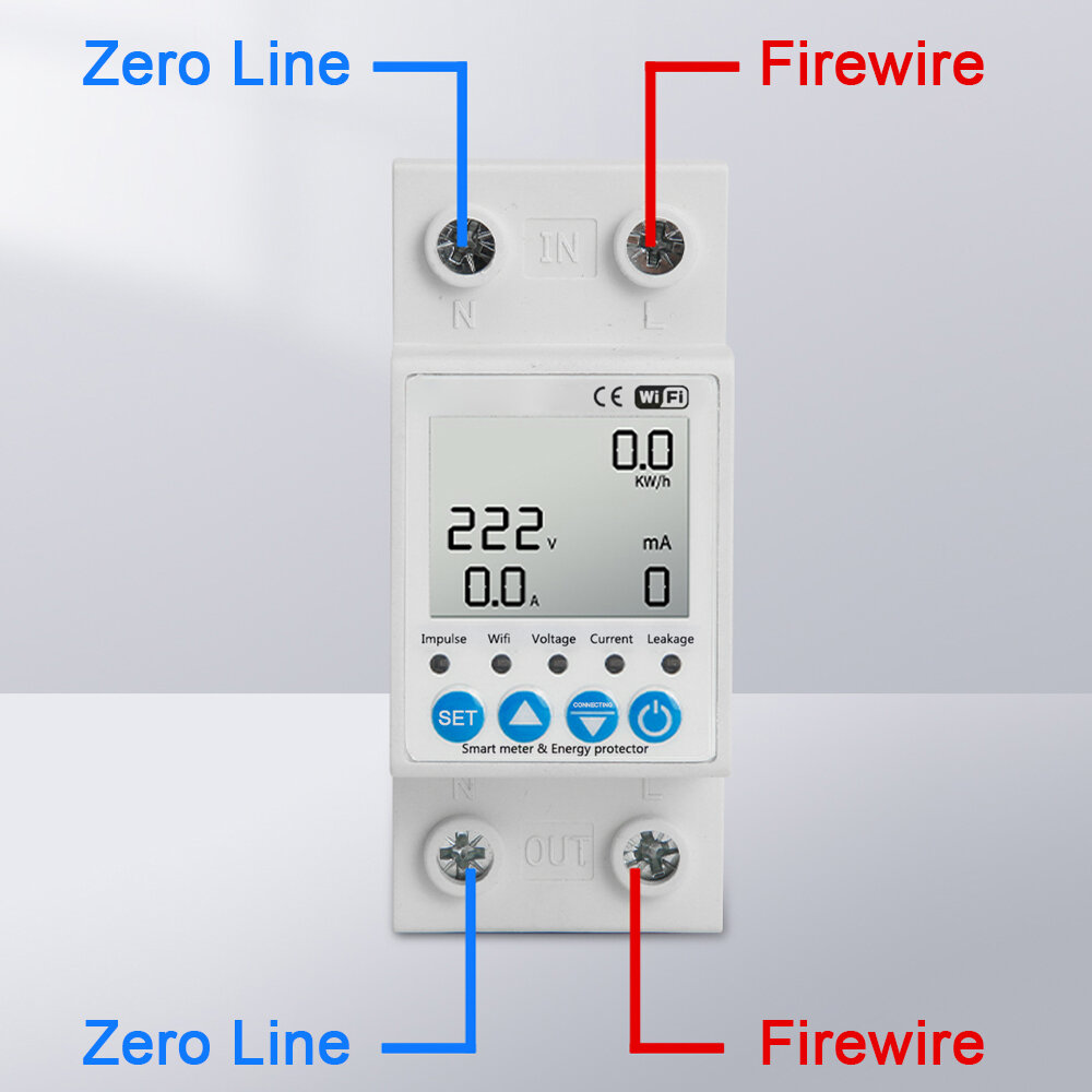 Tuya WiFi 63A Intelligent Leakage Protecting Switch Current Voltage Monitoring Circuit Breaker Timer Power Meter APP Control Work with Alexa Google Assistant