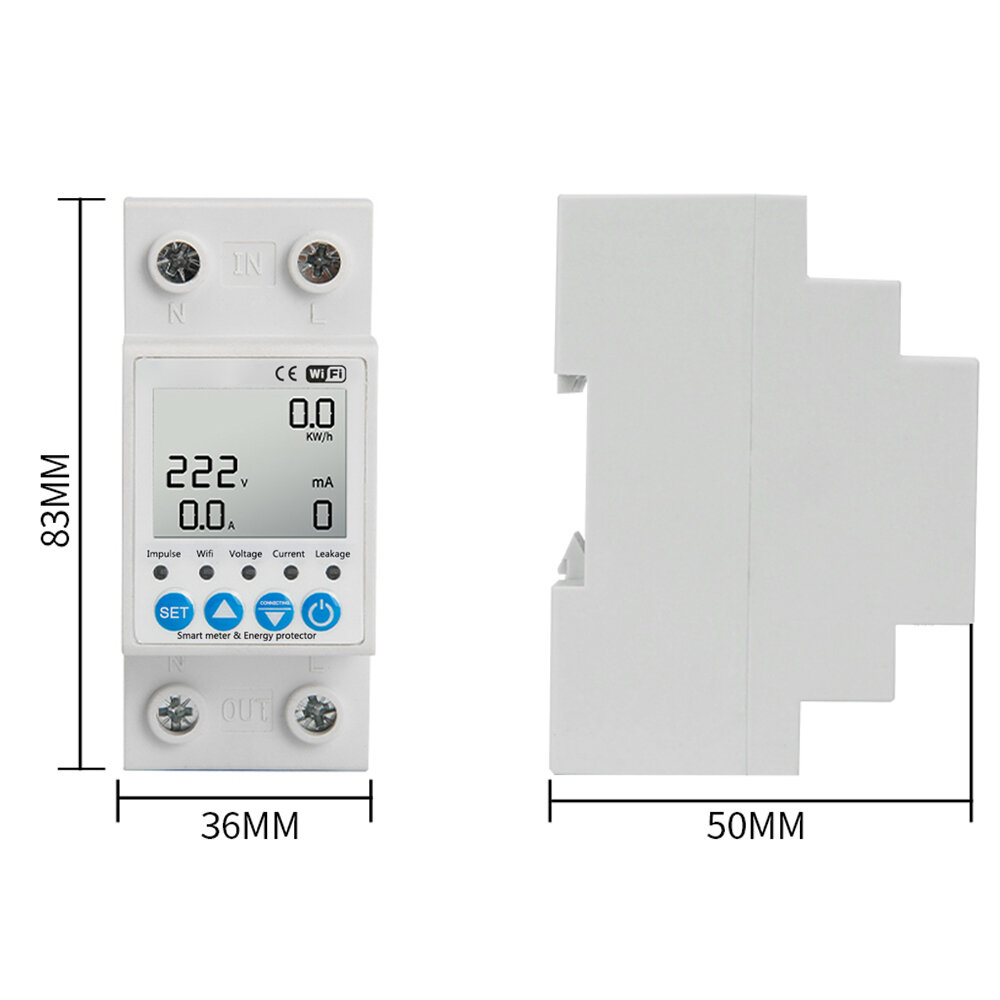 Tuya WiFi 63A Intelligent Leakage Protecting Switch Current Voltage Monitoring Circuit Breaker Timer Power Meter APP Control Work with Alexa Google Assistant