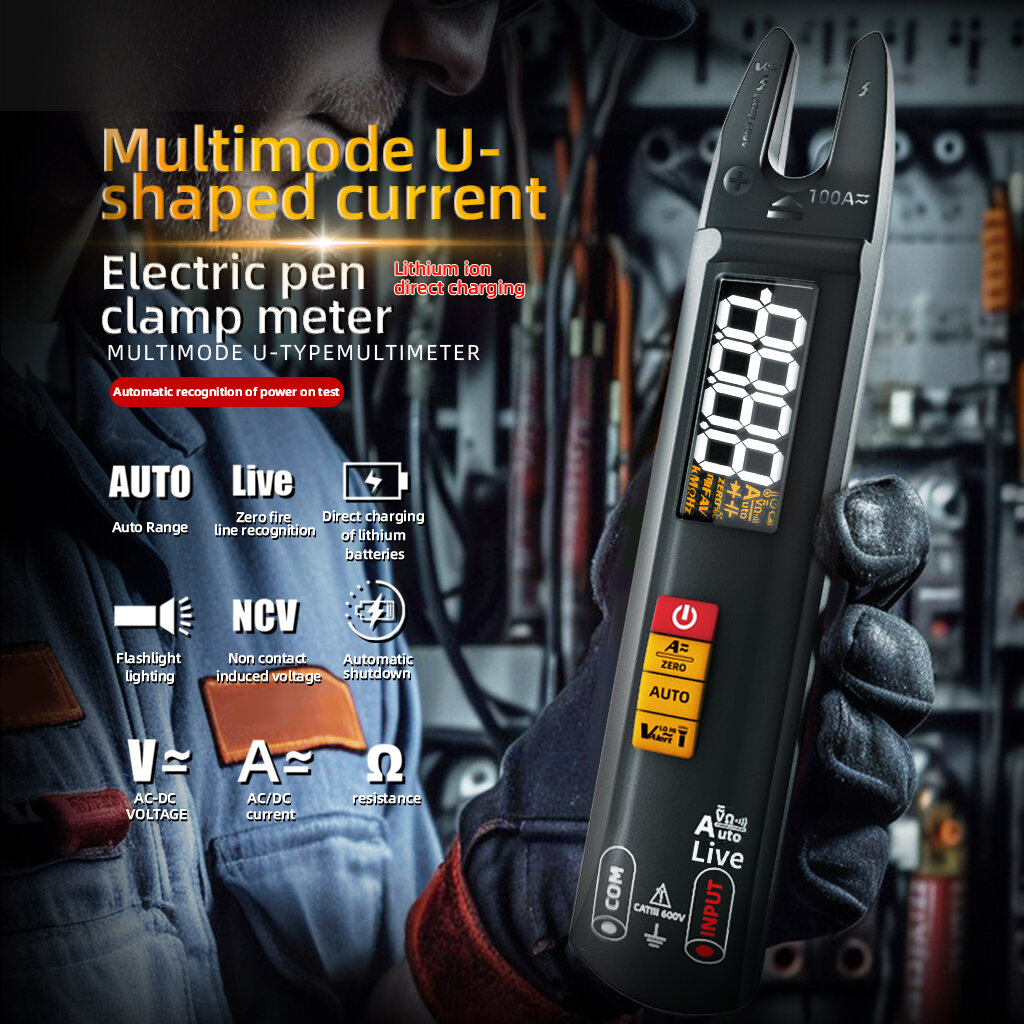 MUSTOOL U0 High Precision U-shaped Clamp Multimeter AC/DC Current Voltage Resistance  T-RMS Auto Multimeter Built-in Flashlight Non-contact Voltage Induction Auto Shutdown Compact Measuring Tool