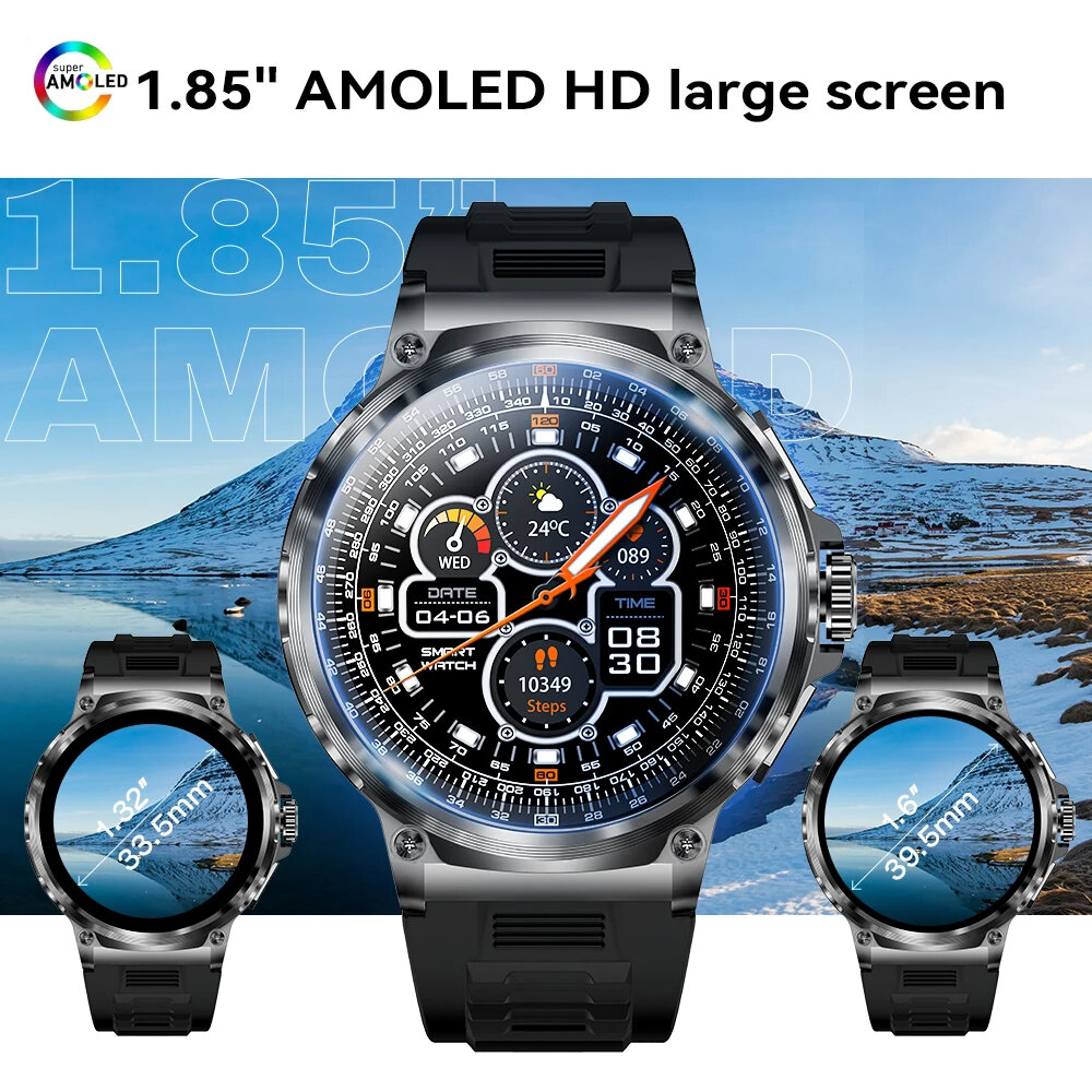 [100days Standby]Rogbid Tank M3 1.85 inch Super Large AMOLED Screen bluetooth Call Heart Rate Blood Pressure SpO2 Monitor Sleep Monitoring Multi-sport Modes Music Playback IP68 Waterproof 710mAh Miassive Battery Smart Watch