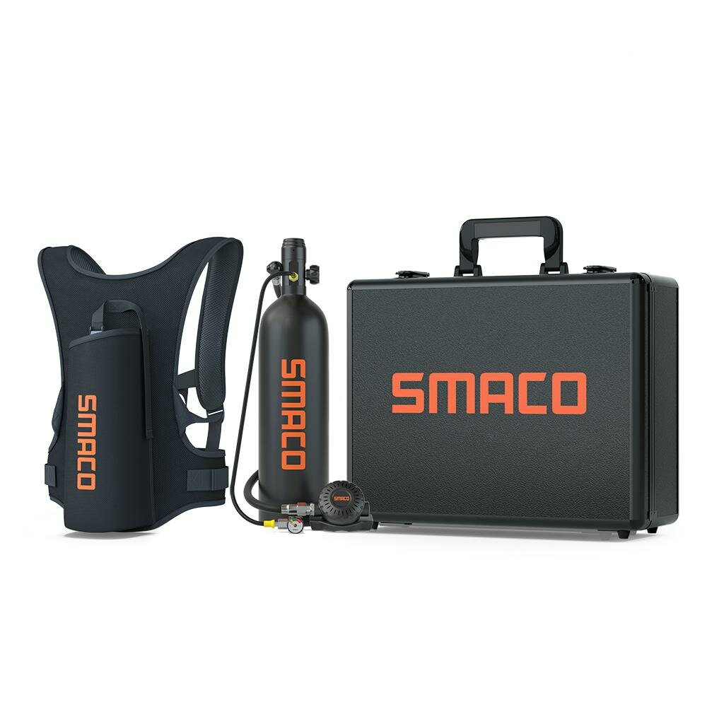 [EU Direct] SMACO S700 Plus 2L Scuba Tank Oxygen Cylinder Set with Respirator, 2L Backpack, Aluminum Alloy Box, Diving Underwater Breathing Device Buceo Equipment Diving Gear