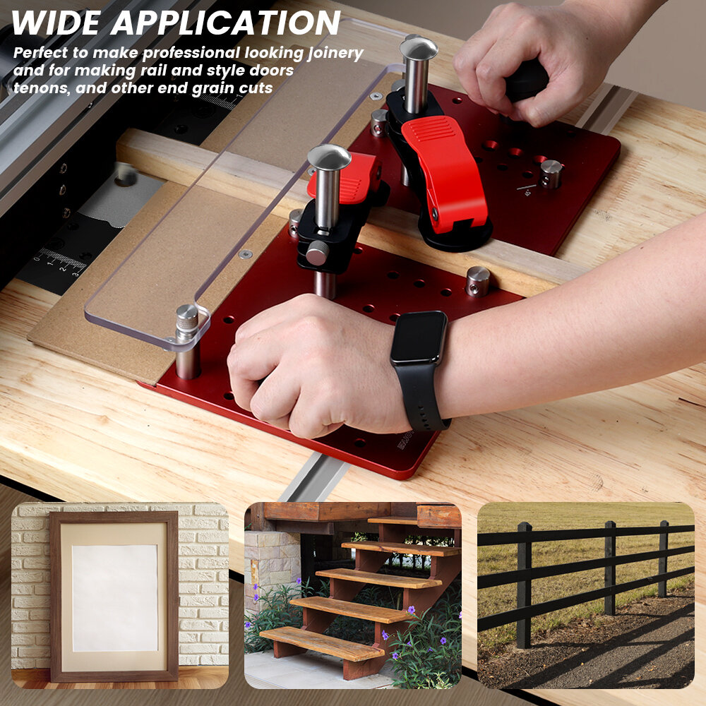 ENJOYWOOD Hooked On Wood Precision Router Table Rail Coping Sled Woodworking Professional Rail Guide Safety Coping Sled for Cabinet Door Joints / Drawer Fronts