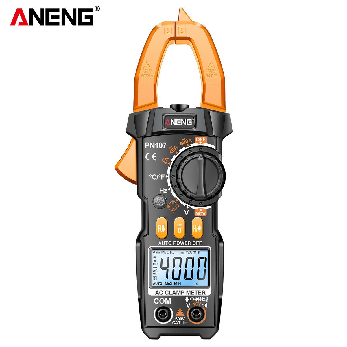 Upgrade ANENG PN107 Multifunctional Clamp Meter with AC/DC Voltage AC Current Resistance Capacitor Hz Frequency Temperature Measurement Features Precision Readings Backlit Screen Flashlight