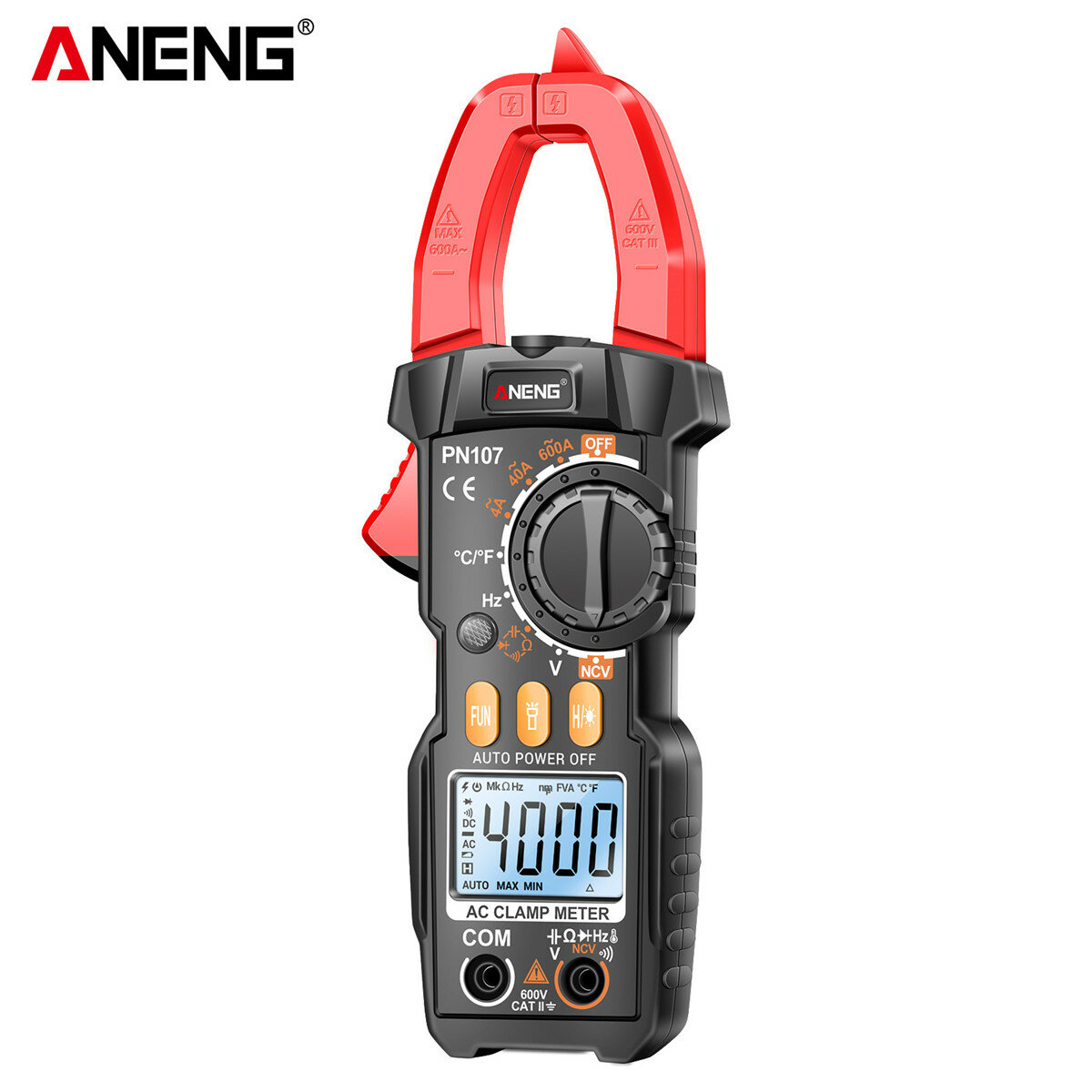 Upgrade ANENG PN107 Multifunctional Clamp Meter with AC/DC Voltage AC Current Resistance Capacitor Hz Frequency Temperature Measurement Features Precision Readings Backlit Screen Flashlight