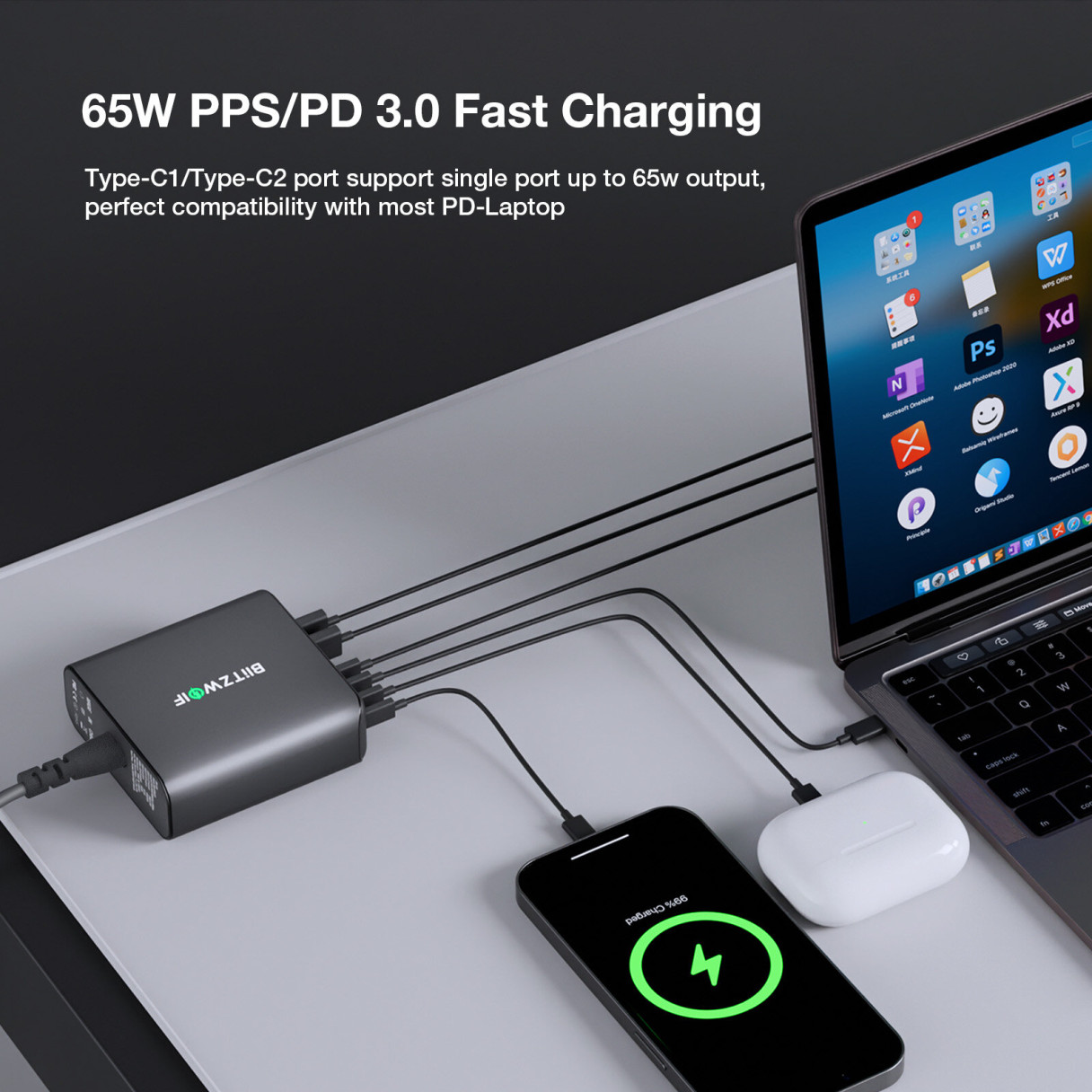 [GaN Tech] Blitzwolf® BW-S26 250W 8-Port USB PD Charger 3USB-A+5USB-C PD3.0 QC3.0 AFC FCP PPS APPLE Fast Charging Desktop Charging Station EU Plug for iPhone 15 14 13 for Samsung Galaxy Z Flip4 for MacBook Pro for Airpods for Apple Watch